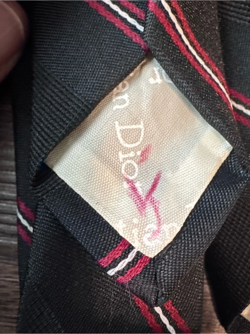 Vintage Christian Dior Men’s Black Red Stripe Neck Tie